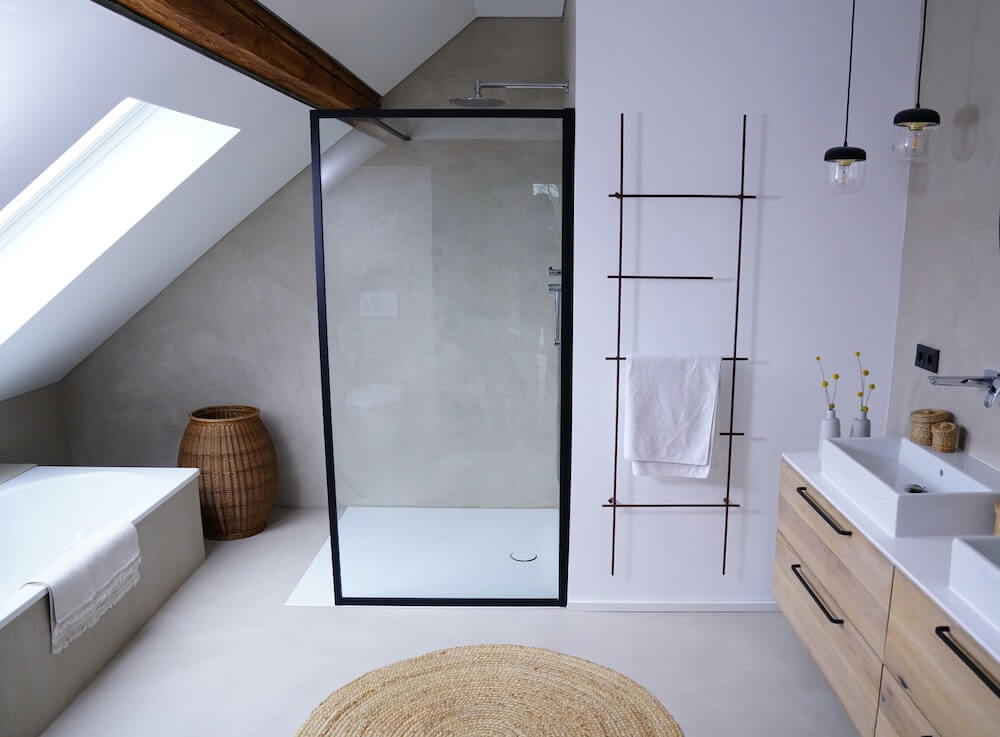 black framed walk in shower door