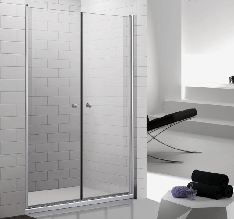 Pivot shower screen in bathroom