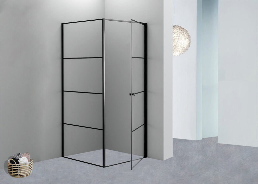 black pivot shower enclosure